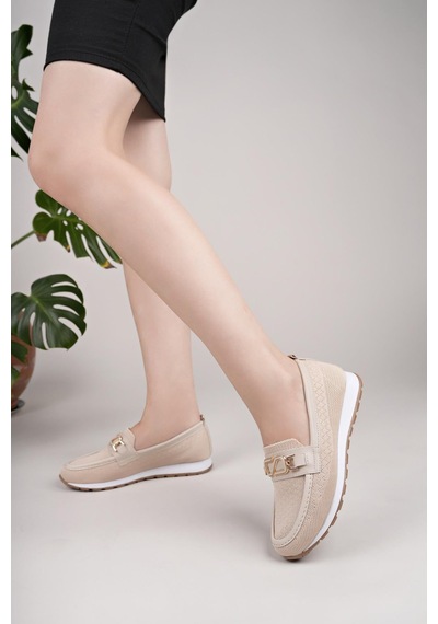 Nesilshoes Nesil Shoes Wiss 0272 Bej Triko Örgü Kadın Ayakkabı