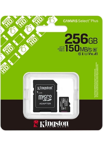 Kingston Sdcs3-256gb 256gb Microsdxc Canvas Select Plus Gen3 150mb-s A1 Card + Adapter Hafıza Kartı
