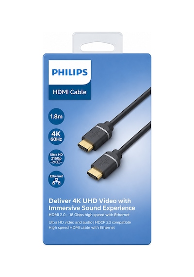Philips Swv5610g/00 Hdmı 2.0 Kablo 1.5 Metre 4k 60hz 18gbps Arc 3d Ethernet Altın Uçlu