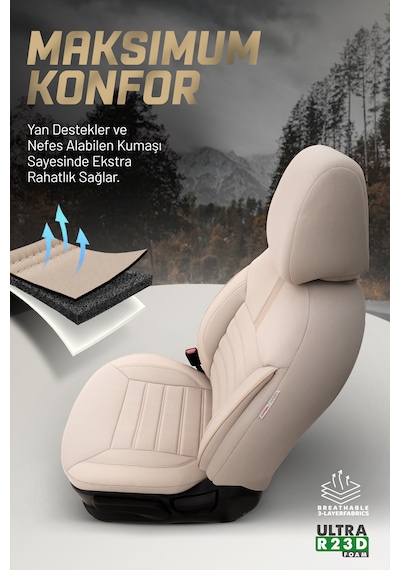 Otom Limited Design Ekstra Destekli Oto Koltuk Kılıfı Bej-bej Bej - Bej