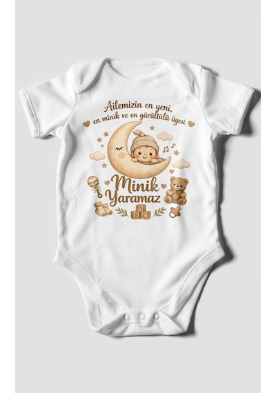 Morivokids Ailemizin En Yeni Yazılı Kısa Kollu Bebek Body %100 Pamuk Beyaz