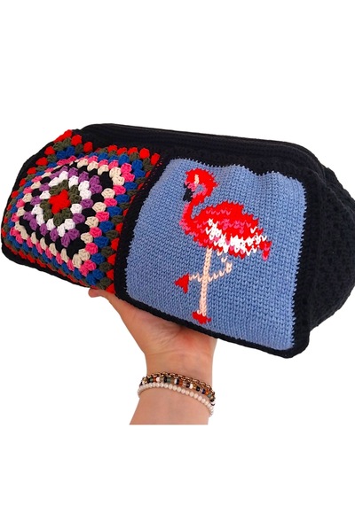 Kemzey Handmade Hayvan Desenli Siyah El Çantası , El Yapımı Kadın Çantası Siyah