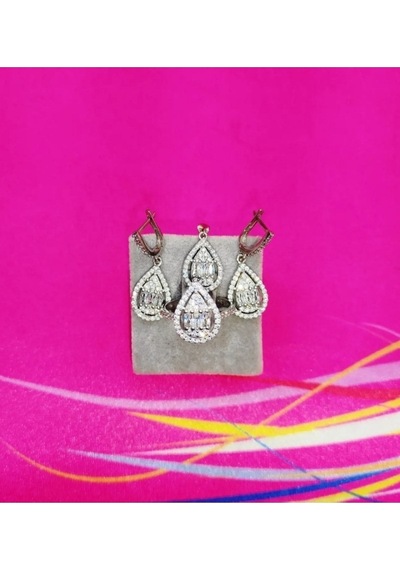 Oriental Kuyumculuk Jewellery Damla Baget Taşlı Gümüş Set & Takım Gümüş