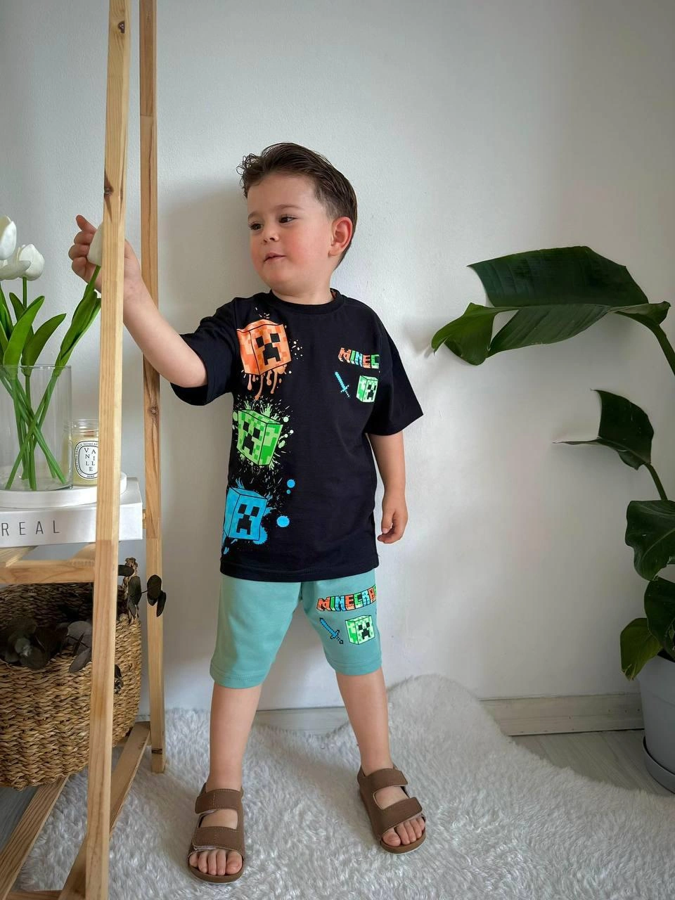 Cg Kids Minecraft Mükemmel Kaliteli Baskı Erkek Çocuk Alt Üst Tak Siyah - Mint Yeşili Cg Kids Minecraft Mükemmel Kaliteli Baskı Erkek Çocuk Alt Üst Tak Siyah - Mint Yeşili