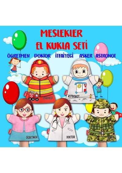 5 Parça Tox Meslekler El Kukla Set , Eğitici Oyuncak