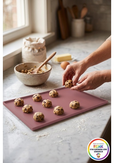 Silikon Fırın Matı Kenarlı Kurabiye Pişirme Tepsisi Kaymaz Pişirme Kağıdı Alternatifi 36x25 Cm Çok Renkli