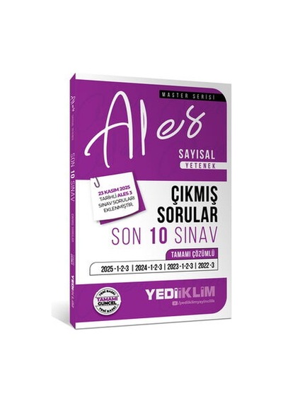 Yediiklim Yayınları 2026 Ales Sayısal Yetenek Tamamı Çözümlü Son 10 Sınav Çıkmış Sorular 23 Kasım 2025 Ales-3 Ekli