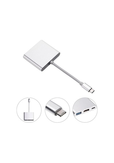 Ally 4K Type C Hdmi Görüntü Aktarıcı 3 In1 Şarj Usb Çıkışlı Kabl (293074694)-Gümüş