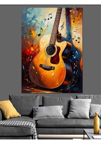 Ahşap Tablo Renk Patlamalı Sanatsal Akustik Gitar