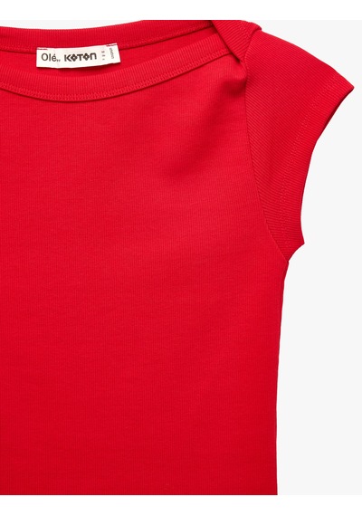 Koton Slim Fit Kısa Kollu Kayık Yaka Kaşkorse Pamuklu Tişört Kırmızı 6sal10685ık
