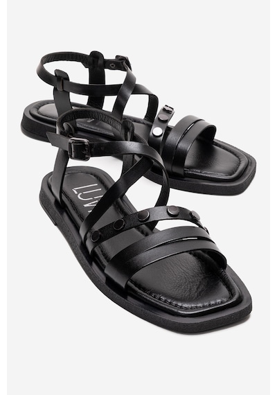 Luvishoes Poole Siyah Hakiki Deri Çok Bantlı Kadın Sandalet