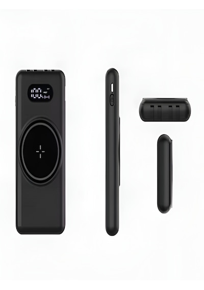 10000mah Pd 22.5w Kablosuz & Kablolu Powerbank Wireless 15w, Usb, Micro & Type-c, Apple Uyumlu iPhone  Siyah - Siyah