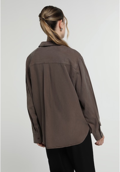 Colin's Colins Boyfriend Fit Shirt Neck Düz Kadın Kahverengi Uzun Kol Gömlek Cl1082412 Q1.v2 Brw