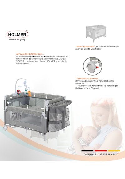 Holmer Yatak Hediyeli Eurostyle Maxi Comfort Dönenceli Anne Yanı Park Yatak 70x110cm + Aloevera Yatak