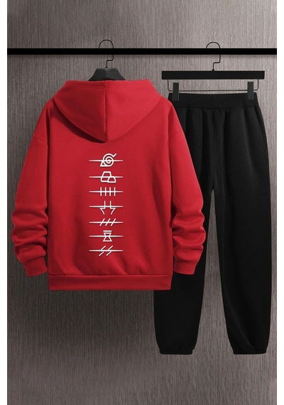 Uyguntarz Unisex Ninja Akatsuki Baskılı Eşofman Takımı Kırmızı