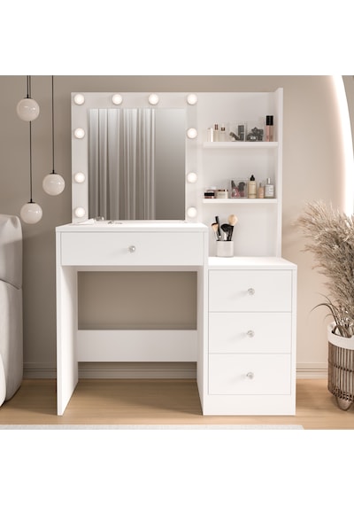 Robin Home Hollywood Makyaj Masası 4 Çekmeceli Düzenleyici Hollywood Led Işıklı Raflı Beyaz Robin Home Hollywood Makyaj Masası 4 Çekmeceli Düzenleyici Hollywood Led Işıklı Raflı Beyaz