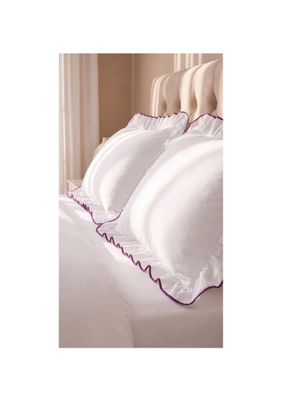 %100 Pamuk Overloklu Fırfırlı Çift Kişilik Nevresim Takımı Lastikli Çarşaflı 200x220 Cm Mor - 904804703 Mor