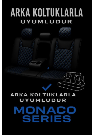 Audi A-5 Quattro 2015 - 2019 - Monaco Eviza Kumaş Deri Detaylı Oto Koltuk Kılıfı - Siyah Mavi Siyah Mavi