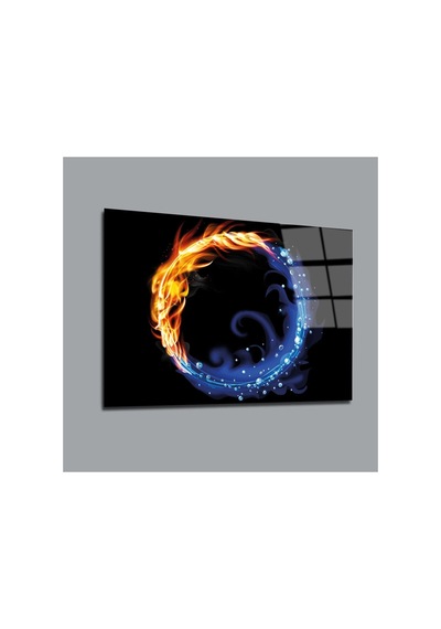 Ateş Ve Su Neon Cam Tablo Pct0189 Modern Dekorasyon Temalı Dekoratif Duvar Tablosu, Salon, Ev Ve Ofis Dekoru,
