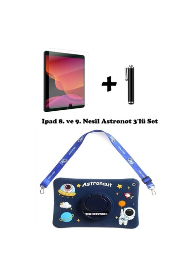 Apple Uyumlu iPad 8. Ve 9. Nesil 10.2 Inç 2020 / 2021 Kedi Kılıf Standlı Askılı Eğlenceli 3'lü Set Kılıf