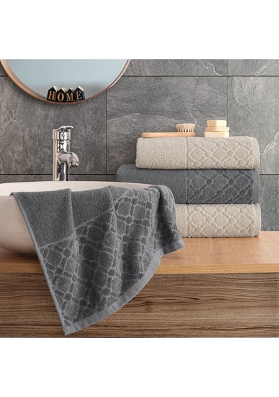 Güvenal Diana 4 Parça Kadife Kutulu Banyo Havlu Havlu Seti Çeyiz Listesi Banyo Havlusu El Yüz Havlusu Antrasit Bej