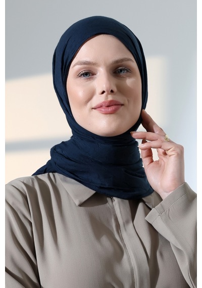Kadın Tesettür Bambu Kraş Şal, Ütü Gerektirmeyen Doğal Hijab Başörtüsü 75x180 Cm - Lacivert