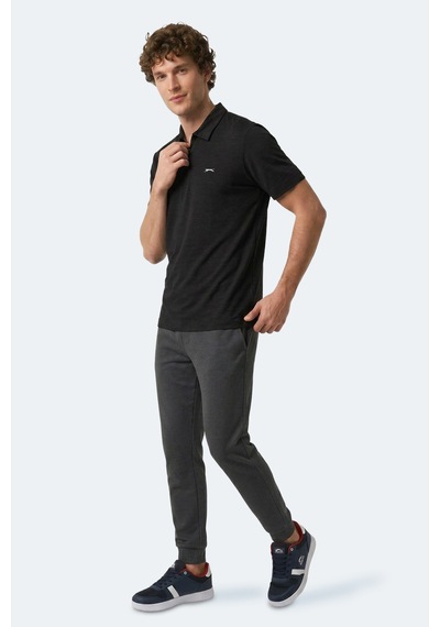 Slazenger Khan Erkek Polo Yaka Siyah Tişört