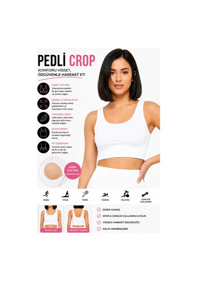 Mrm Pro Kadın Siyah Spor Crop Sütyen Pedli Destekli Toparlayıcı Büstiyer Beyaz Beyaz