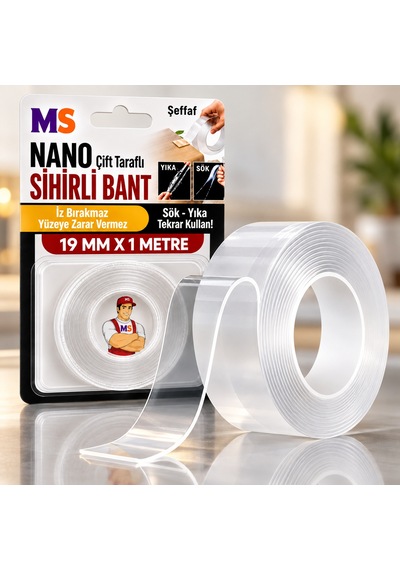 3 Adet Çift Taraflı Yapışkanlı Nano Sihirli Bantı 19mm X 1 Metre Şeffaf Silikon Sök Yıka Kullan Bandı