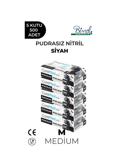 Nitril Siyah Pudrasız Muayene Eldiveni M - 5 Paket 100 Lü