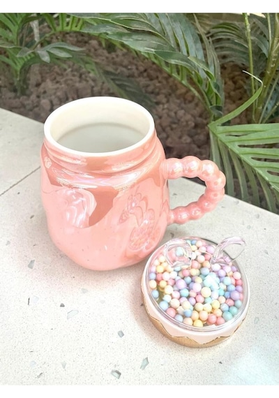 Tavşan Kapaklı Ponpon Kupa Mug Pembe