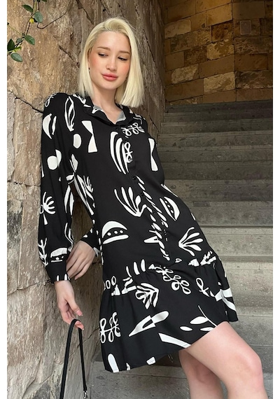 Madmext Beyaz Desenli Kısa Kadın Elbise Mg2429 Beyaz