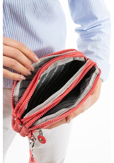 Nemo Bags Yavruağzı Unisex Cüzdan, 4 Gözlü, Telefonluk, Crinkle Kumaş, Çapraz Askılı Omuz Çantası, 20x12cm Yavruağzı