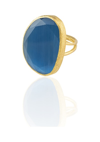 Kadir Jewellery 22 Ayar Altın Kaplama Kadın Fosil Taşlı Yüzük Koyu Mavi 48915142