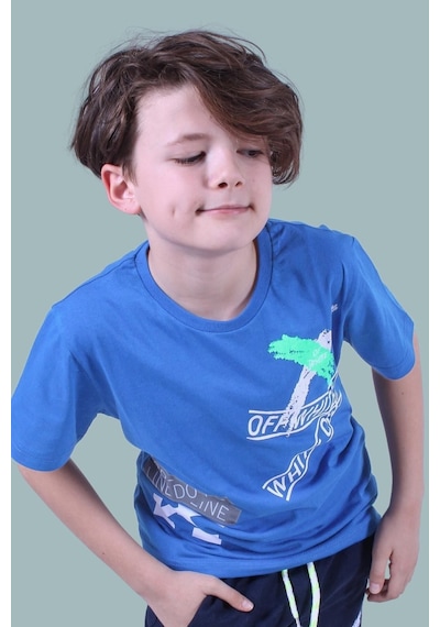 Panios Kids X Baskılı Sıfır Yaka Erkek Çocuk Mavi T-shirt Mavi