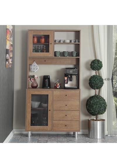 Pasific Home Grano Kahve Köşesi Çok Amaçlı Kiler Dolabı, 96 cm, Koyu Meşe