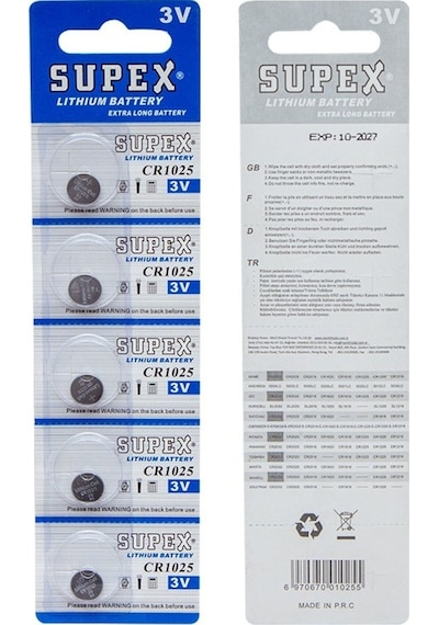 Supex CR1025 3V Lityum Pil 5'li