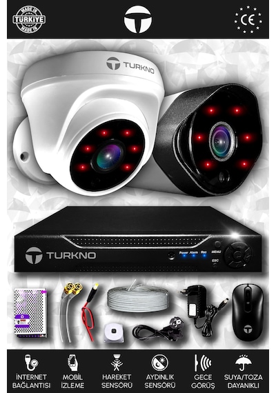 Turkno 2 Kameralı Galia 1 İç Kamera Set HDD'siz Full HD Gece Görüşlü Güvenlik Kamerası Sistemi