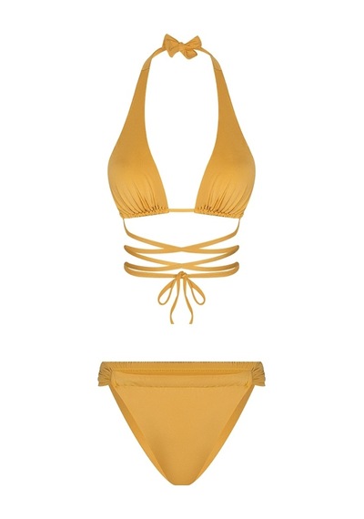 Bonesta Chandra Üçgen Bağlamalı Büzgü Detaylı Sarı Bikini Takımı