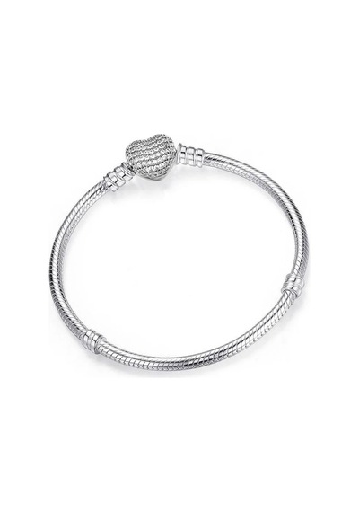 Bileklik 925 Ayar Charm Uyumlu Pave Taşlı Kalp Gümüş Sevgililer Günü Hediye