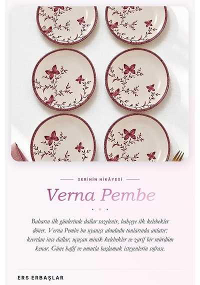 Verna Pembe 6'lı Pasta Tabağı Seti 20 Cm