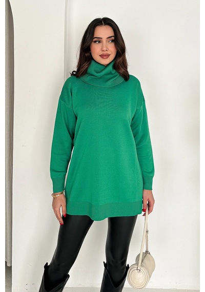 Asprin Fashion Degaje Yaka Triko Bluz Yeşil + Hediye Kolye Yeşil