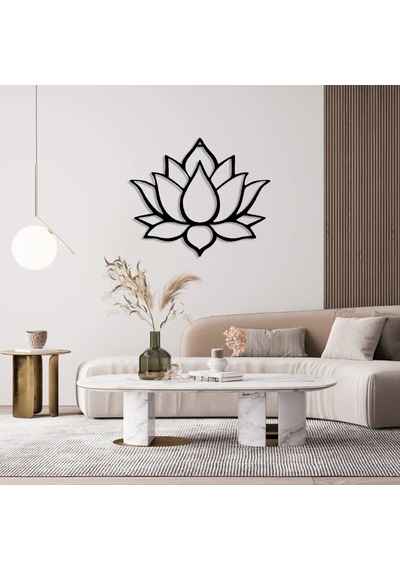 Lotus Çiçeği Metal Tablo Siyah