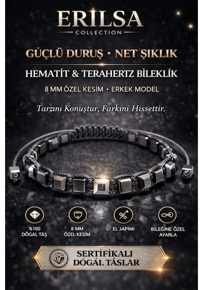 Sertifikalı Hematit Terahertz Bileklik - 8 Mm Doğal Taş Unisex Ay Çok Renkli