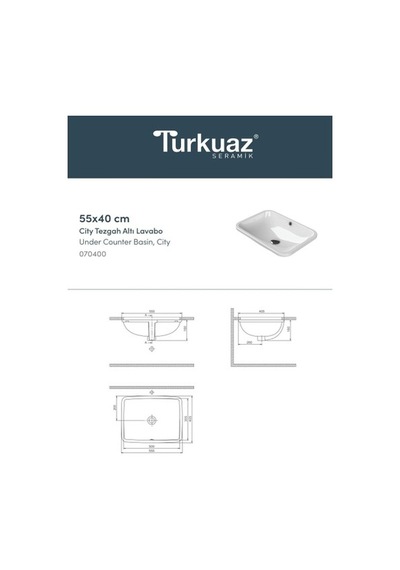 Turkuaz Seramik Cerastyle City Tezgah Altin Hilton Lavabo 55 x 40 Dikdörtgen