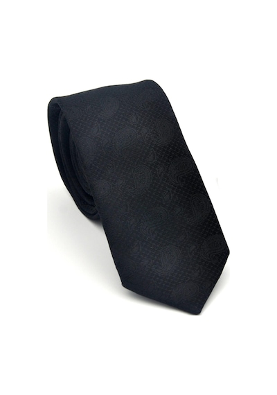 Gaffy Şal Desenli Siyah Dokuma Kumaş Mendilli Slim Fit Kravat // Sdk-2509-1 Siyah
