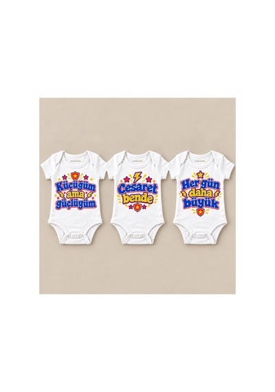 Babylimon Minik Kahraman Üçlü Beyaz Kısa Kollu Bebek Zıbın Seti Beyaz - 930084019 Beyaz