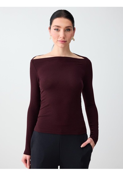 Jimmy Key Jimmy Key Bordo Kayık Yaka Uzun Kollu Örme Bluz 6sw035570562