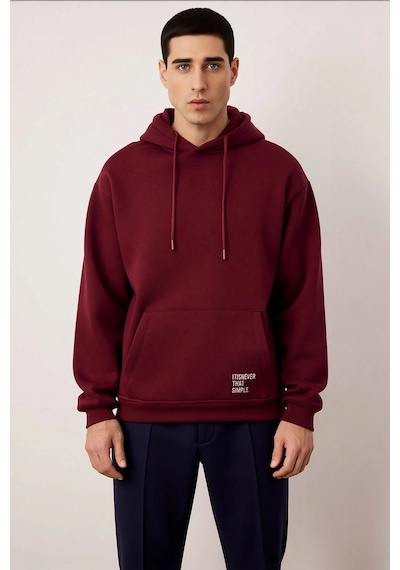 Benerly Erkek Kapüşonlu Düşük Kol Uzun Kollu Oversize Kalıp Sweatshirt Fo Bordo