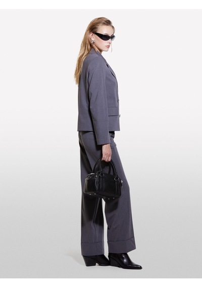 Sisley Yün Karışımlı Kıvrık Paça Normal Bel Pantolon Kadın Siyah Pantolon - 324a4jyqlf061
